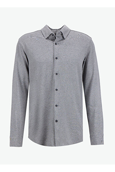 GMG FIRENZE Γκρι ανδρικό πουκάμισο με εφαρμοστό ρίγες με κουμπιά GU25MFW02211