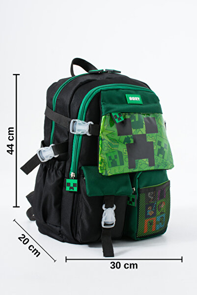 Sona Park Mine Creeper Korean Style Multi-Compartment School Bag with Accessories, Lunch Box and Pencil Case Set