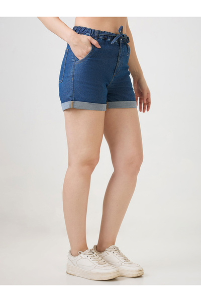 Globus By Styli Women Blue Denim Shorts with Drawstring