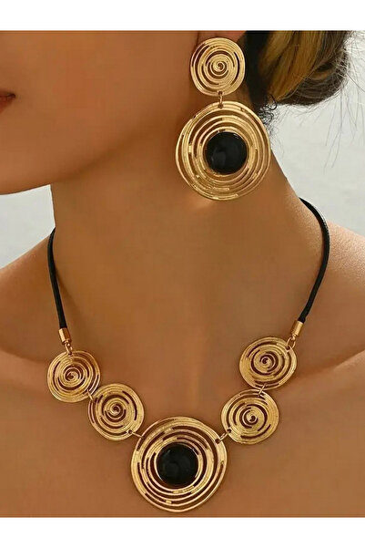 Take Two By Styli Gold Tone Spiral Necklace and Earrings Jewelry Set