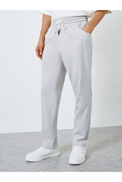 Take Two By Styli Men Grey Drawstring Straight Leg Trousers