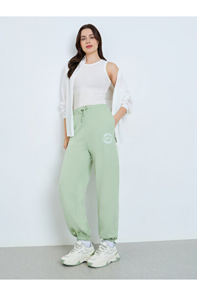 Styli Green Cotton Joggers with Drawstring Waist