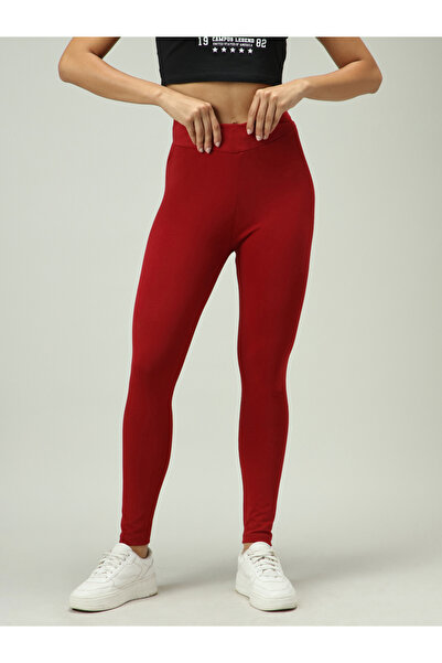 Outzidr By Styli Maroon Criss-Cross Waistband Leggings