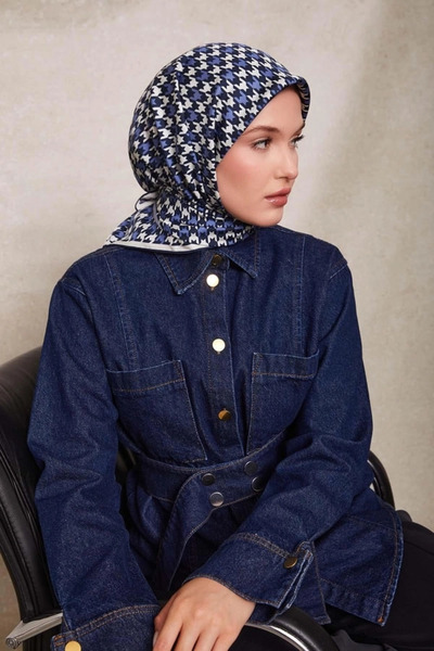 Levidor Goosebroken Pattern Twill Silk Scarf-Blue