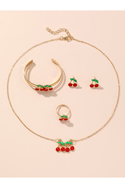 Take Two By Styli طقم مكون من 4 قطع من قلادة وأقراط وخاتم مزين بزخارف الكرز ل...