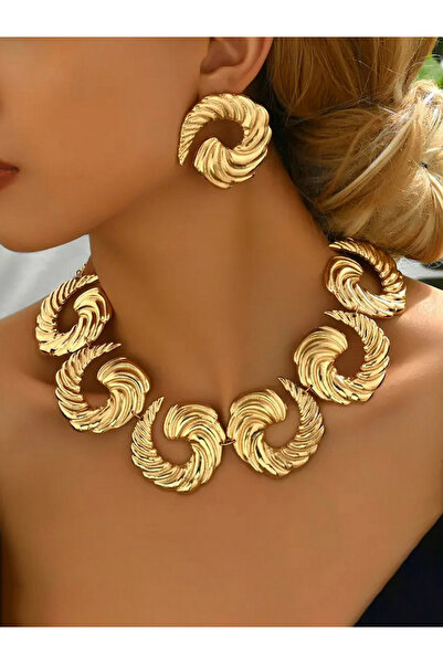 Take Two By Styli Textured Statement Necklace and Earrings Jewelry Set