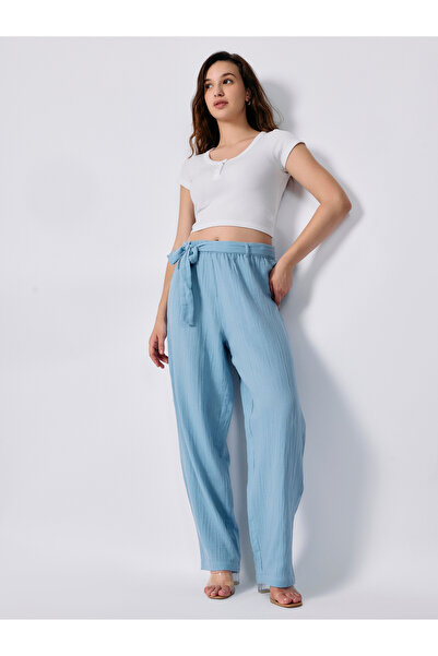 Outzidr By Styli Blue Regular Fit Textured Pants