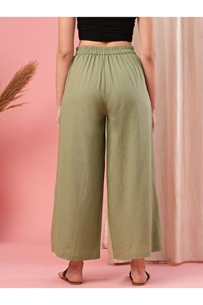 Globus By Styli Mid Rise Semi Elastic Waist Opaque Wide Leg Palazzos