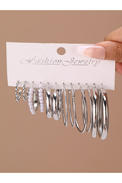 Take Two By Styli مجموعة من 6 أقراط دائرية فضية