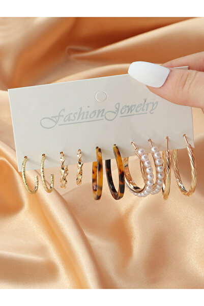 Take Two By Styli Set of 5 - Faux Pearl Leopard Print Hoop Earring