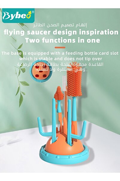 BYBEO 4 in 1 Silicone Baby Bottle Cleaning Brush Set with Stand, 360° Rotating Water Bottles Cleaner, Cup