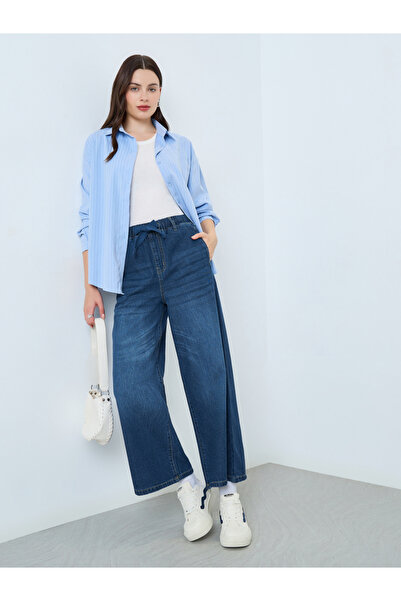 Styli Mid Rise Elasticated Waistband Wide Leg Jeans