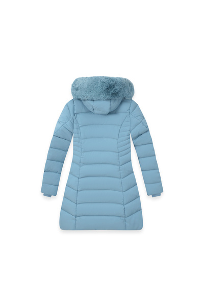 SETTY KOOP Women’s Long Slim-Fit Puffer Coat with Plush Faux Fur Hood, Winter Jacket with Zip Pockets