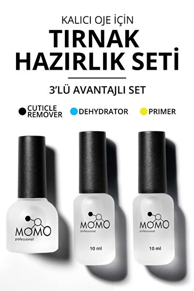 MOMO professional Permanent nail polish and artificial nail prep kit, dehydrator 10ml, cuticle remover 10ml, primer 10ml