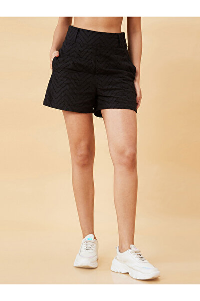 Globus By Styli Black High Rise Cotton Shorts