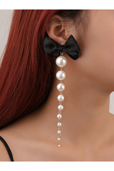 Take Two By Styli Bow Faux Pearl Tassel Earrings