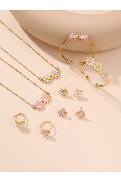 Take Two By Styli طقم مكون من 4 قطع من قلادة وأقراط وخاتم مزين بالزهور للبنات