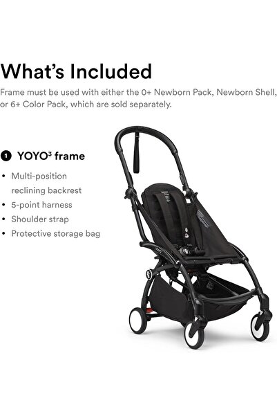Stokke YOYO3 Baby Stroller Frame - Black (Textile Set Not Included)
