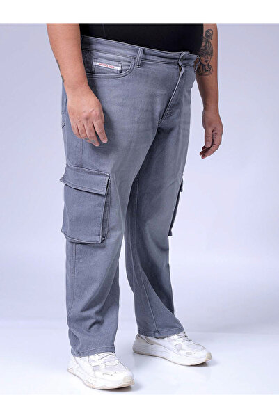 HardSoda By Styli Plus Size Men Light Wash Grey Cargo Jeans