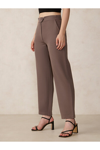Outzidr By Styli Brown Extended Waistband Straight Fit Trousers