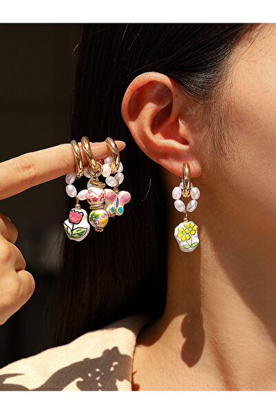 Take Two By Styli Porcelain Floral Pearl Drop Earrings
