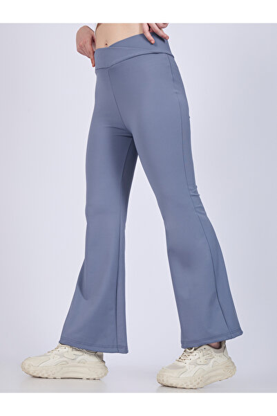 Outzidr By Styli Grey Criss-Cross Waistband Flared Leggings