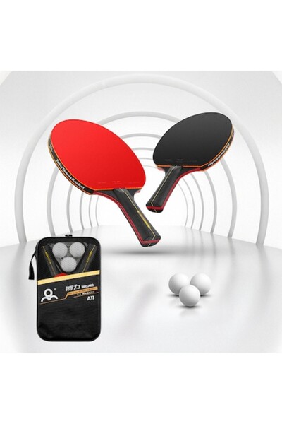 LEBLOU Set of 2 Table Tennis Paddles A11, Long Handle, 7 Ply Wood, Grippy Face, + 3 Balls + Case