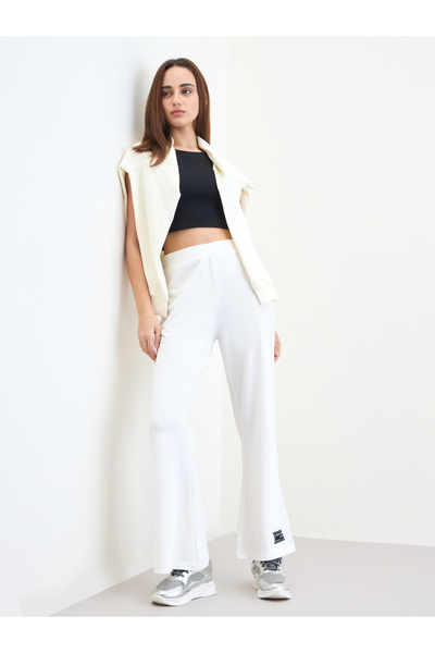 Styli White Flared Joggers with Patch Detail