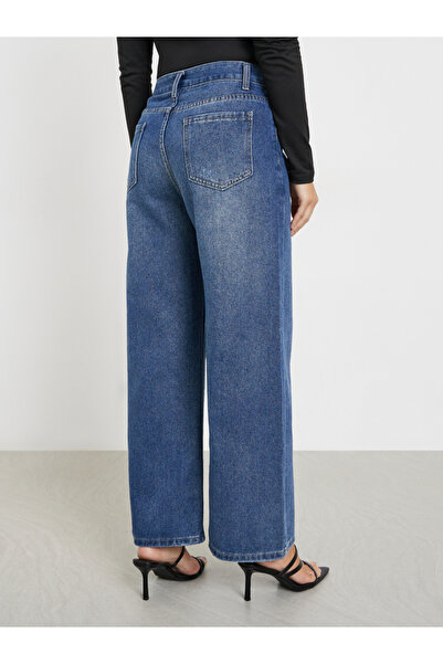 Styli Mid Wash Wide Leg Jeans