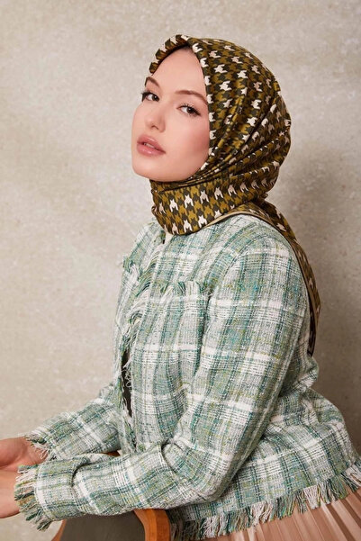 Levidor Goosebroken Pattern Twill Silk Scarf-Green