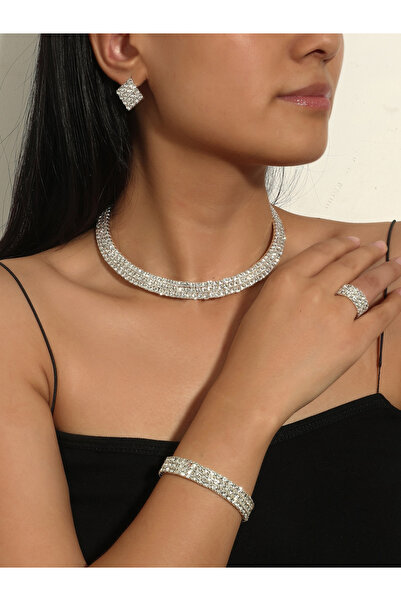 Take Two By Styli Embellished Necklace, Earrings, Ring and Bracelet Set