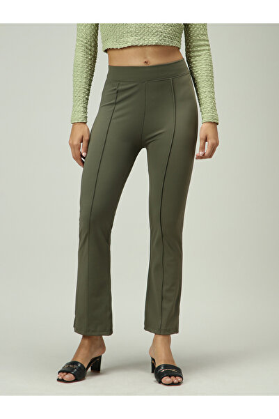 Outzidr By Styli بنطال واسع الأرجل زيتوني اللون