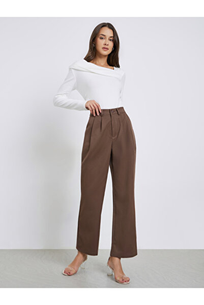 Styli Brown Wide Leg Trousers with Belt Loops