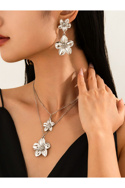 Take Two By Styli Flower Pendant Necklace and Earrings Jewelry Set