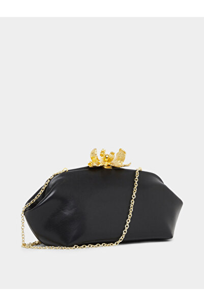 Styli Black Clutch with Gold Floral Detail