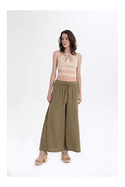 İpekçi Otantik Low-Waisted Palazzo Trousers Khaki