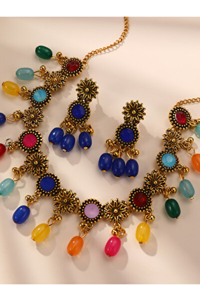 Take Two By Styli Multi Faux Crystal Beaded Necklace and Earrings Jewelry Set