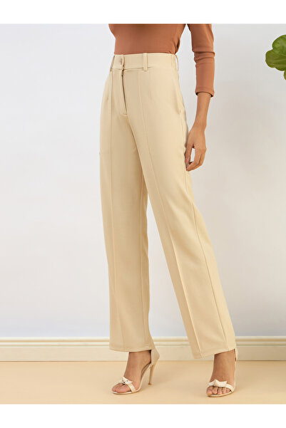Sassafras By Styli Beige Front Dart Straight Leg Pants