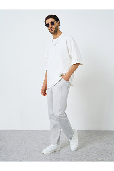 Take Two By Styli Men Grey Drawstring Straight Leg Trousers