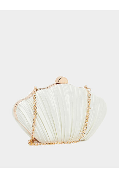 Styli White Pleated Clutch Bag with Chain Strap