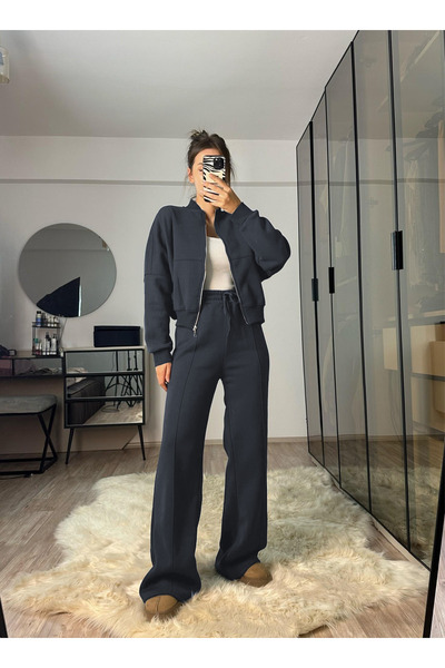 YAKAMEL طقم بدلة رياضية نسائية مكون من سترة بومبر وبنطلون بثلاثة خيوط