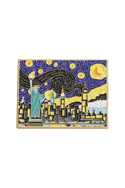 Choice XZ9450 دبوس مينا صلب تجريدي من فن فان جوخ، سماء مرصعة بالنجوم، قطة سود...