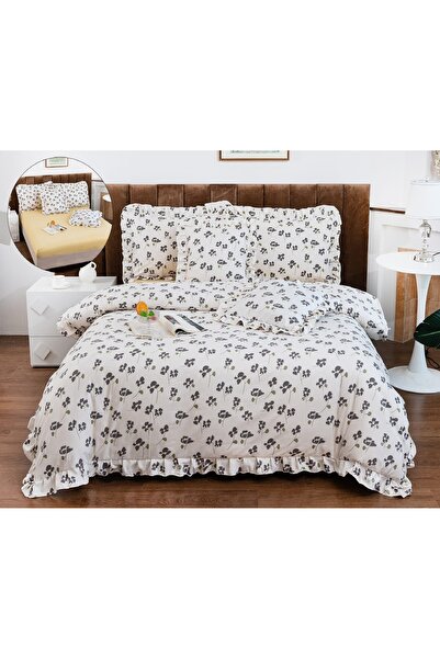 CHIRASO Ruffled Bedding Set, ELASTIC Sheet 180x200cm, Duvet Cover 200x230, 4 Pillowcases 52x75