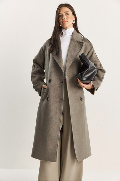 Bianco Lucci Дамско двуредно палто с подплатена яка, дълго, от вълна, размер 3509 60283849