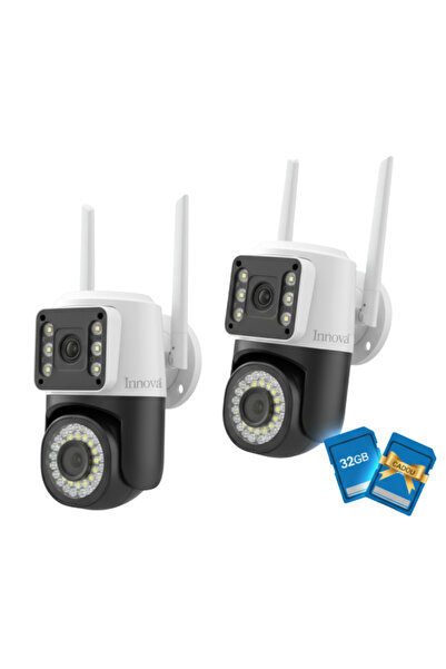 Innova Set of 2 x VISION SMART 6MP Dual Video Camera, 42 LEDs, 360° View, Wifi +2 32gb cards Gift