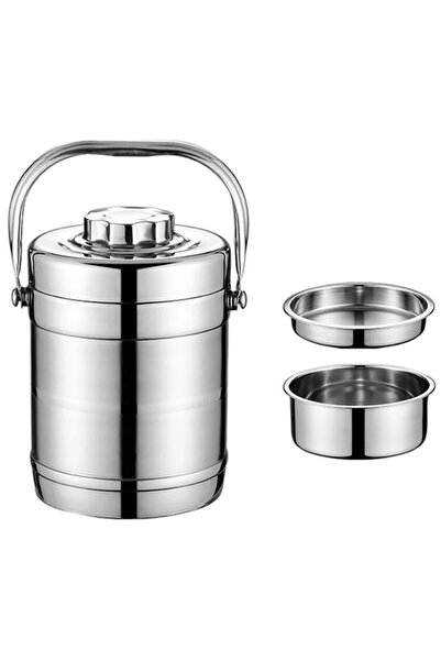PUFO Stainless steel thermos container with 2 removable inner bowls and airtight lid, for food or soups