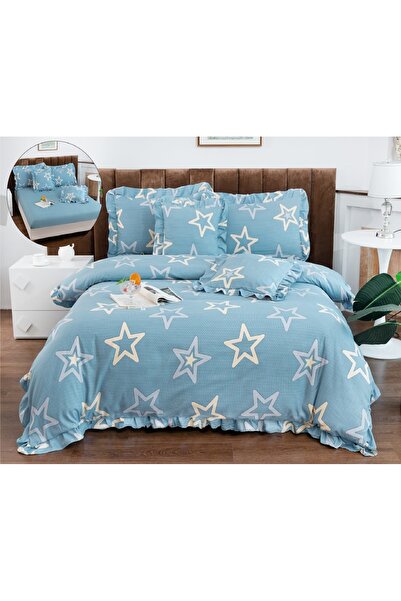 CHIRASO Ruffled Bedding Set, ELASTIC Sheet 180x200cm, Duvet Cover 200x230, 4 Pillowcases 52x75