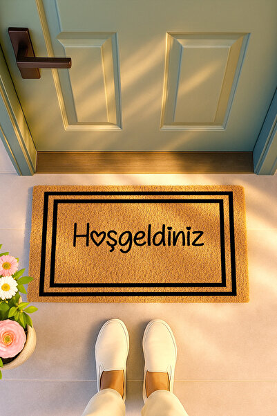 Sepetorium Hoşgeldiniz Yazılı Çift Çerçeveli Coco Kapı Önü Paspası Kaydırmaz ...