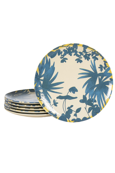 Cesiro Set of 6 dinner plates, 26 cm, Hawaii, light cream with blue leaves