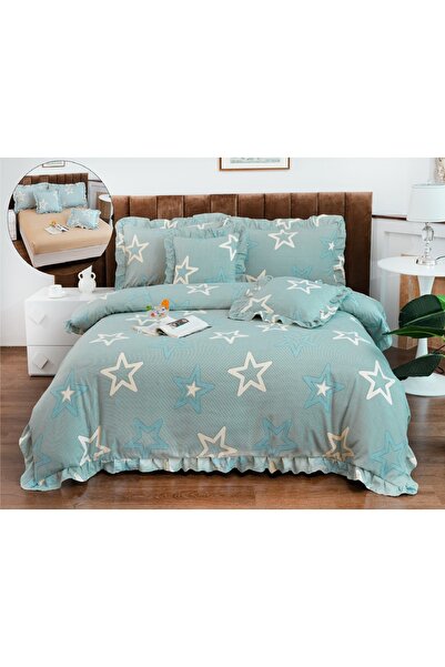 CHIRASO Ruffled Bedding Set, ELASTIC Sheet 180x200cm, Duvet Cover 200x230, 4 Pillowcases 52x75